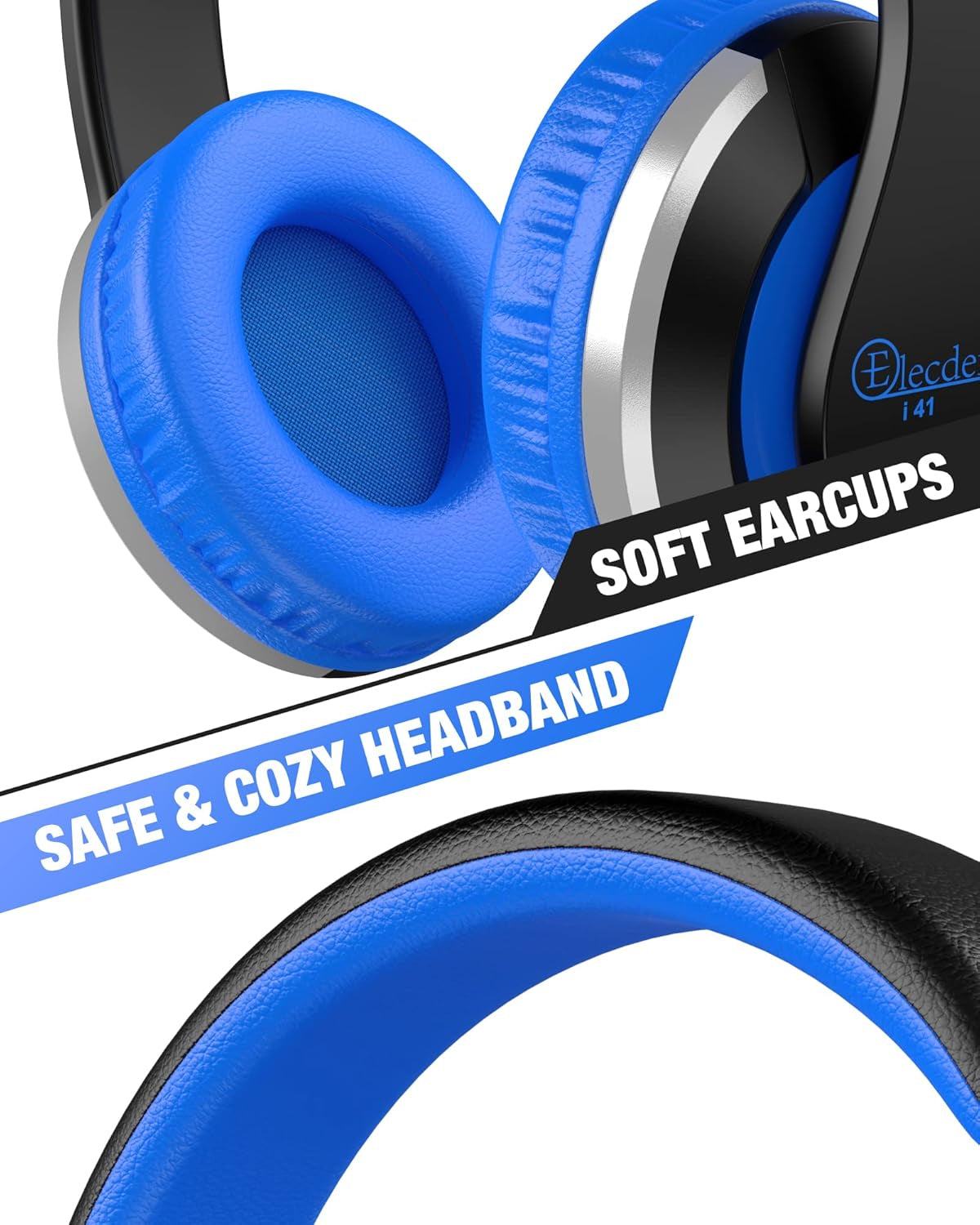 Kids Headphones I41 Headphones for Kids Children Girls Boys Teens Foldable Adjustable on Ear Headphones with 3.5Mm Jack for Cellphones Computer Kindle School Black&Blue