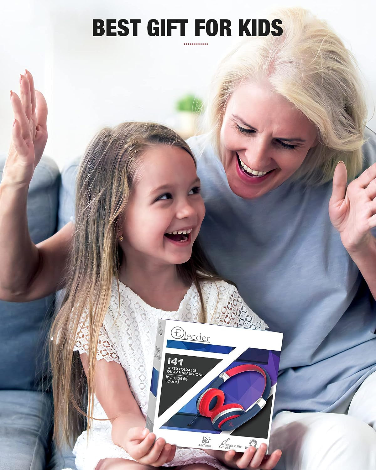 Kids Headphones I41 Headphones for Kids Children Girls Boys Teens Foldable Adjustable on Ear Headphones with 3.5Mm Jack for Cellphones Computer Kindle School Black&Blue