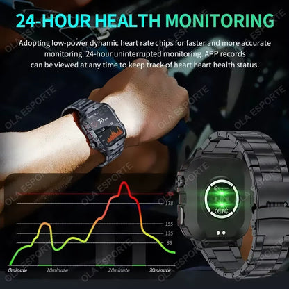 Men's Smartwatch with Flashlight, Bluetooth Calling, and Fitness Tracking - IP68 Waterproof Sports Watch for Xiaomi and Android Devices - 2024 Model