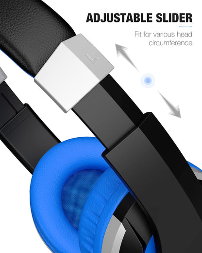 Kids Headphones I41 Headphones for Kids Children Girls Boys Teens Foldable Adjustable on Ear Headphones with 3.5Mm Jack for Cellphones Computer Kindle School Black&Blue