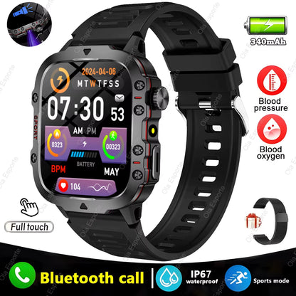 Men's Smartwatch with Flashlight, Bluetooth Calling, and Fitness Tracking - IP68 Waterproof Sports Watch for Xiaomi and Android Devices - 2024 Model